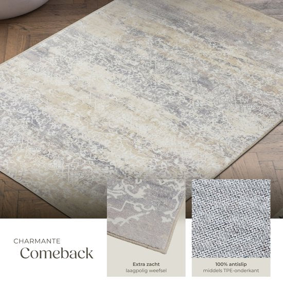 tectake® Vintage design tapijt - Dalia - Laagpolig vloerkleed voor woonkamer, kinderkamer, slaapkamer of hal - Wasbaar - Div. afmetingen - 120x170cm - beige