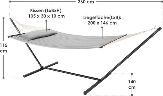 Juskys Hangmat Cata - Lichtgrijs - Incl. Onderstel & Kussen