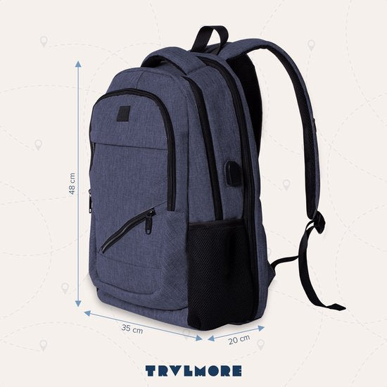 TRVLMORE Rugzak - 36L - 17 inch - Laptop Rugtas - Schooltas - Heren en Dames - Laptoptas - Spatwaterdicht Blauw