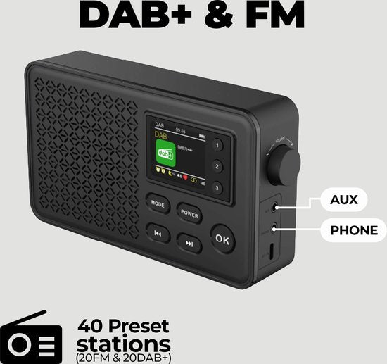 Denver – DAB57 DAB Radio – Bluetooth – DAB+/FM – 40 Voorkeuzezenders – Wekkerradio – Zwart