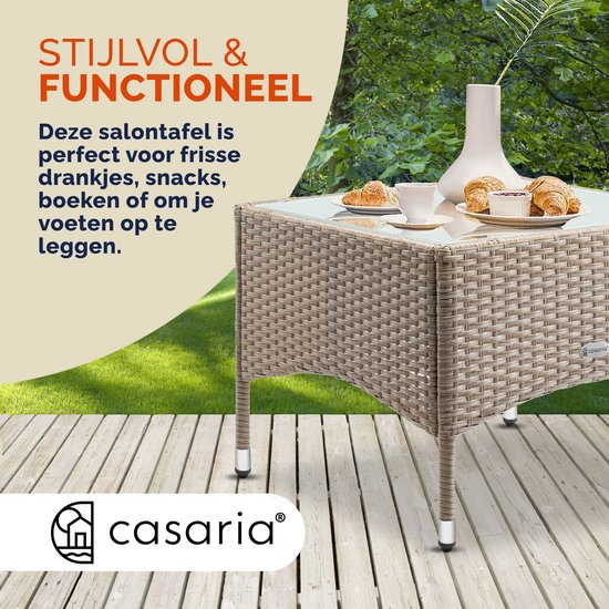 CASARIA Polyrattan Bijzettafel - Buiten 58x58x42cm - Crème