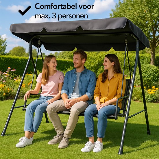 Brixy Schommelbank - 3-Zits - Verstelbare Luifel - UV-bestendig - 170x118x153cm - Antraciet
