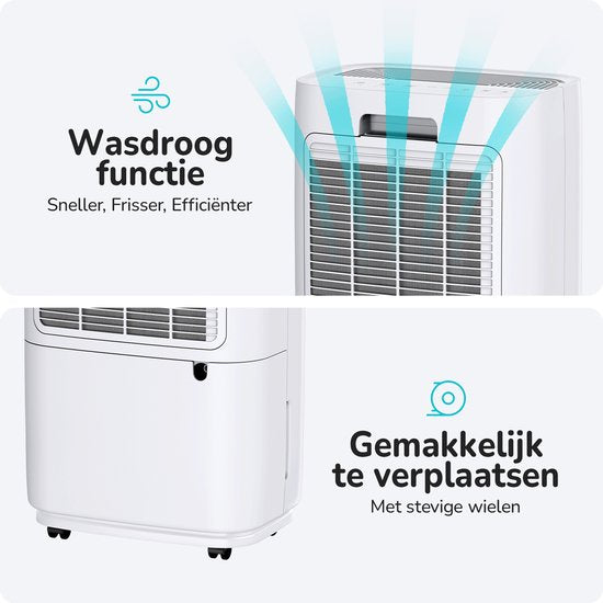 Bloomfold Luchtontvochtiger - 25L per Dag - Incl. Was-droog Functie - Geschikt voor Woonkamer, Slaapkamer, Kelder & Badkamer - Dehumidifier - Wit