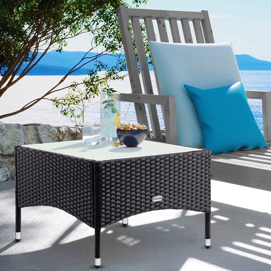 CASARIA Polyrattan Bijzettafel - Buiten 58x58x45cm - Zwart