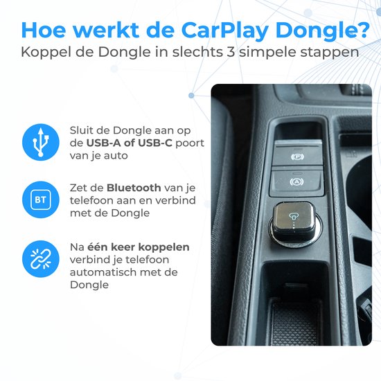 Nuvance CarPlay Dongle - Bluetooth Dongle - CarPlay Draadloos - USB & USB C - Geschikt voor Android Auto & CarPlay