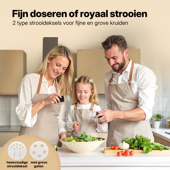 S.oud 36 Glazen Kruidenpotjes Vierkant met Deksel en Stickers - Kruidenstrooier - Kruidenglasjes - Complete set met 2 Soorten Strooideksels, Voorbedrukte Stickers en Trechter - 120 mL