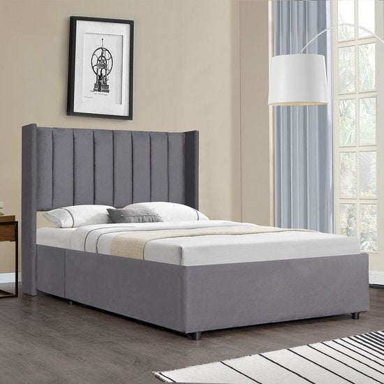 Juskys – Polsterbed Savona – 120 x 200 cm – Voorzien Van Opbergruimte Met Gasdrukveer En Gecapitonneerd Hoofdbord – Voor Slaapkamer En Tienerkamer – Donkergrijs Fluweel