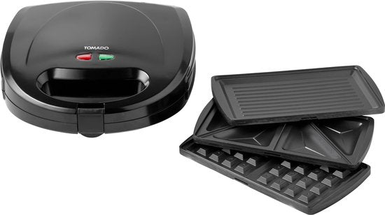 Tomado TGM2000B - Multigrill 3 in 1 - Inclusief tosti en wafelplaten - 750 watt - Zwart
