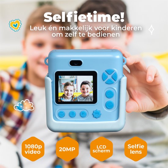 Denver Kindercamera Full HD met Printer - Selfie Camera - 20MP - Digitale Camera Kinderen - Foto - Video - Spelletjes - KPC1363 Blauw