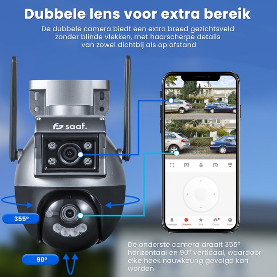 Beveiligingscamera Buiten - met Wifi, 64GB Opslag, Nachtzicht - Beveiligingscamera Binnen - Zwart - van Saaf