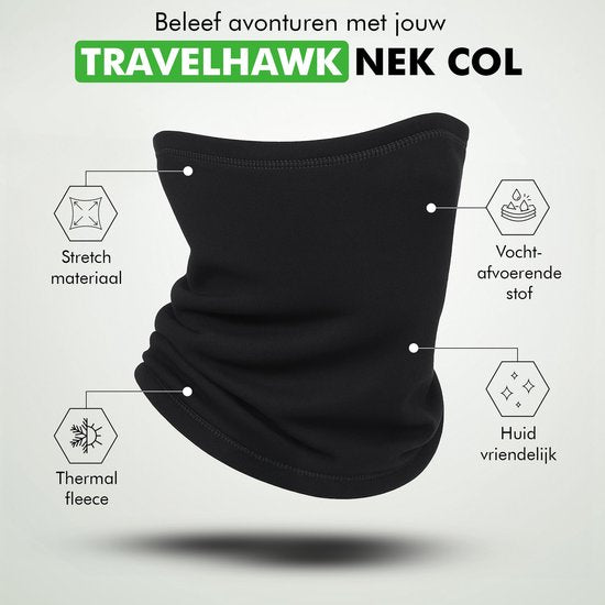 Travelhawk Nekwarmer - Heren & Dames - Geschikt Voor Wintersport, Wandelen, Fiets & Scooter/Motor - Colsjaal - Zwart