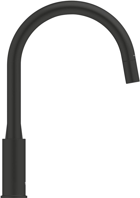 GROHE Start Edge eengreeps keukenmengkraan met uittrekbare uitloop - Hoge C-uitloop - 360° Draaibereik - Mat Zwart - Eenvoudig te monteren met de QuickMount