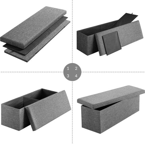 Casaria Opbergbank - 115x40x40cm Opvouwbaar 131L Stof – Grijs