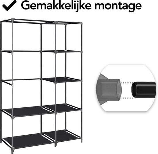 Brixy Kledingkast - Garderobekast - Kleerkast - Opvouwbaar - Stoffen Vouwkast - Campingkast - 88 x 45 x 168 cm - Zwart