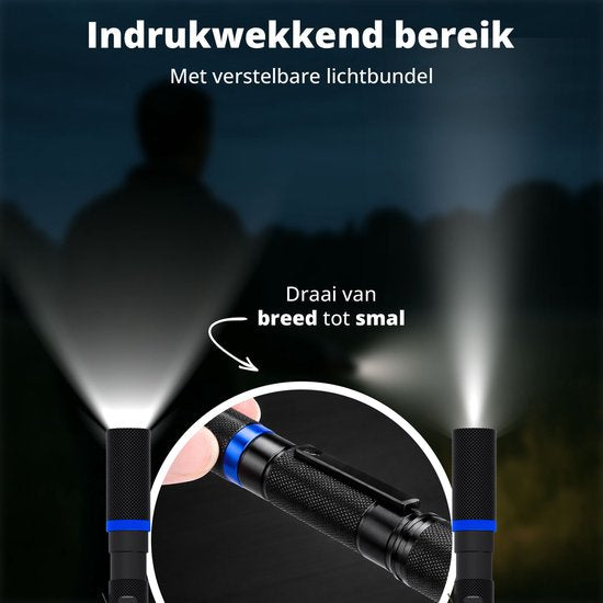 FlinQ Pen Zaklamp - 100 lumen LED lamp - Op Batterijen - Waterbestendige Flashlight - Militaire Zaklamp - Ideaal voor Noodpakket - Geschikt voor Kinderen - 100 meter Zicht - 2 Zaklampen