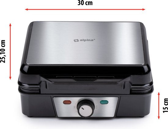 alpina Wafelijzer - Brusselse Wafels - Antiaanbaklaag - 4 Wafels - 1200W