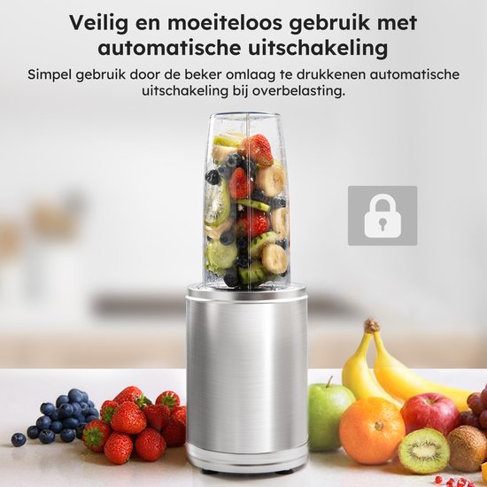 Blender To Go - 6-Delige Set - Smoothie Maker - Blender - 2x 800ml Drinkbekers - 1200W - Vaatwasserbestendig - BPA-vrij - Draagbare Blender - Zilver - van Saaf