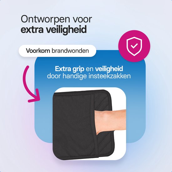 Roegaarden Pannenlappen - Hittebestendige Pannenlappen - 100% Katoen - Met insteekvakken - Zwart