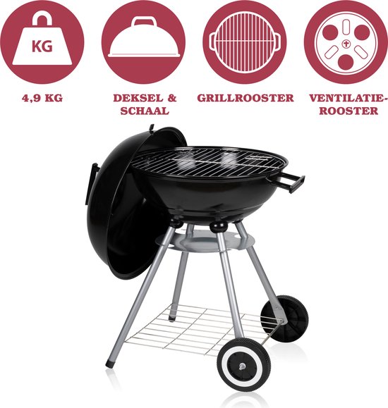 Lone Star Barbecue - Houtskool BBQ - Kogel Barbeque - Geïsoleerde Handvaten - Ontluchtingssysteem - Verwijderbare As Opvangbak