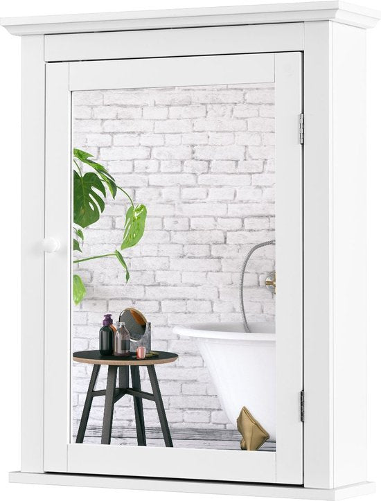 Costway - Badkamer - Spiegelkast - Hout -Wit - 56 x 15 x 69,5 cm