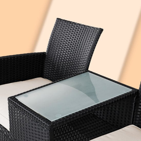 Casaria Polyrattan Tuinbank - Incl. Kussen Tafel 143x55x88 cm Zwart