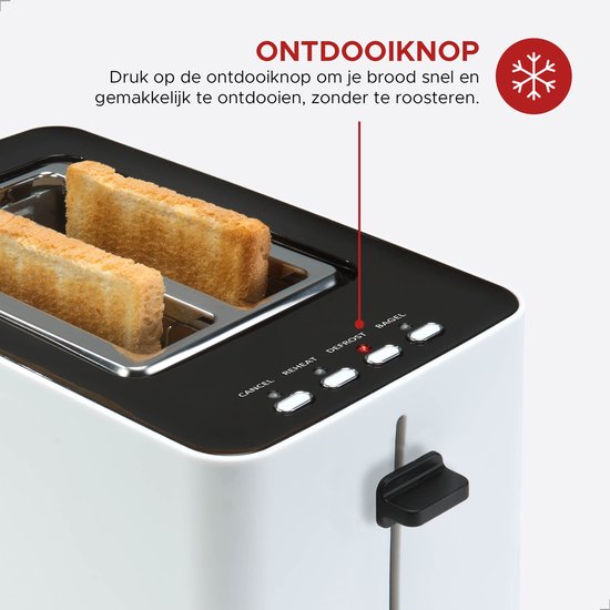 Bourgini Tosti Toaster met Bagelfunctie - Broodrooster met Tostiklemmen - Wit- Matte Finish - Extra brede sleuf geschikt voor 2 tosti's