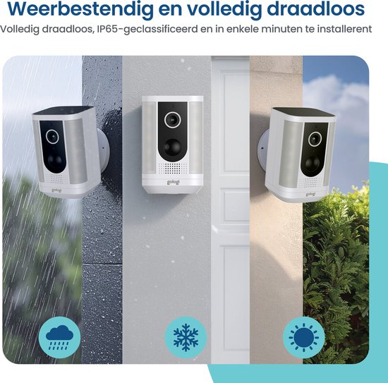Gologi Solar Pro Beveiligingscamera voor buiten - 5200 mAh - Nightvision - Bewegingsdetectie - Bewakingscamera - Zonnepaneel - Draadloos - USB-C - WiFi en App - Wit