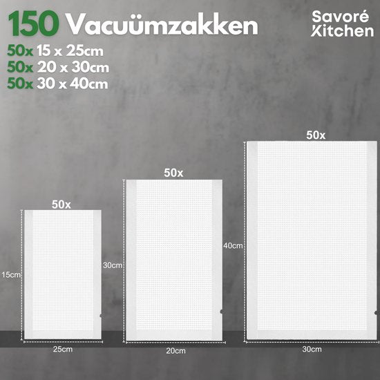 Savoré Kitchen Vacuumzakken Voedsel - Meerdere maten - 150 stuks - Vacumeerzakken - Vacuum en sous vide zakken - BPA vrij