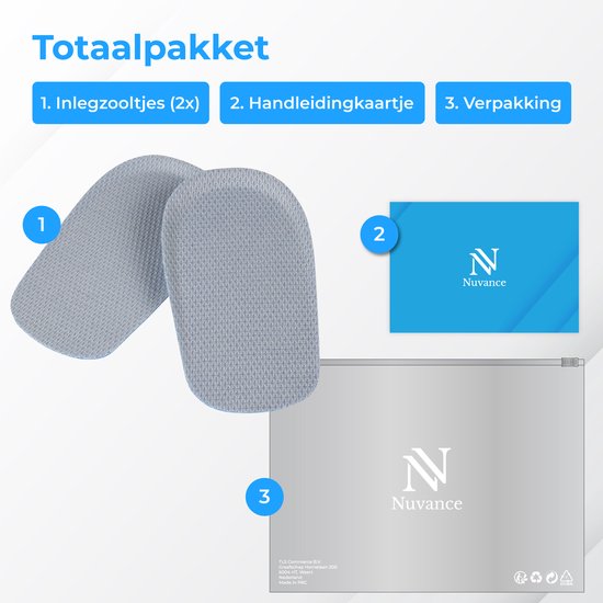 Nuvance Inlegzolen - 2.5cm Hakverhoger - Hielbeschermers - 2 Stuks - Maat 36-40 - Heren & Dames - Hielzooltjes - Blauw