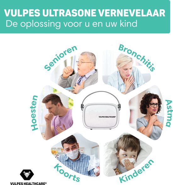 Vulpes Goods® HealthCare – Ultrasone Vernevelaar – Inhalator – Voor Kinderen, Volwassenen & Baby’s – 3 Mondstukken