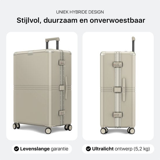 ONYX Hybrid Pro Check-in Koffer Large 100 Liter - Gerecycled Polycarbonaat en Ritsloos Design - Reiskoffer met TSA slot en Spinner wielen - Lichtgewicht Trolley met Laptopvak - Ivory White