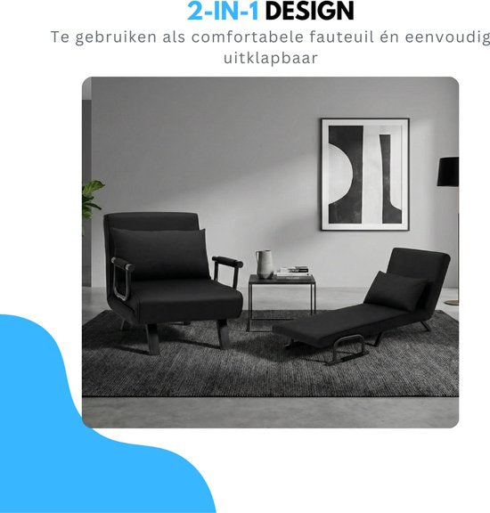 Livista 3-in-1 Uitklapbare Slaapstoel Belastbaar Tot 100 kg Zwart - Inklapbare Slaapbank Met Verstelbare Rugleuning - Modern Design Logeerbed - Slaapfauteuil