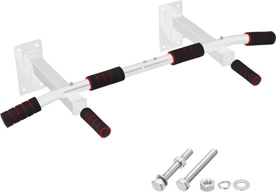 TTD® Premium Pull Up Bar - Pull Up Station - Optrekstang Wandmontage - Dip Station - Dip Bars - Thuis Sporten - Thuis Fitness - Premium materialen - Extra stevige montage onderdelen - Home workout - Wit/Rood
