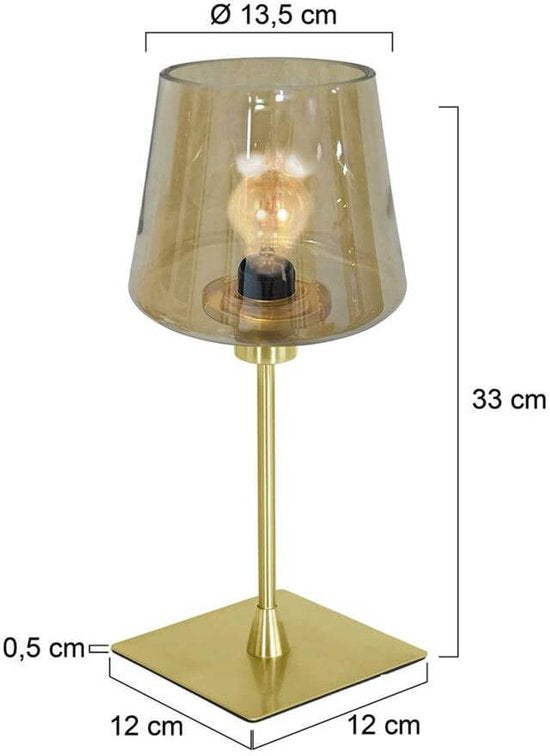 Tafellamp Ancilla 3102ME Klassiek Messing E14 Fitting Touch On/Off met Glas en Metaal voor Binnen - Steinhauer