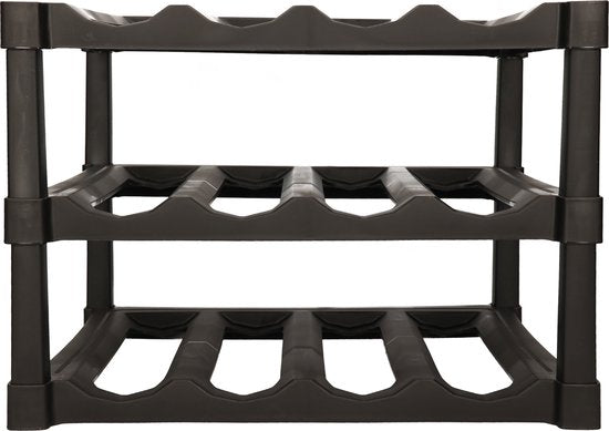 Excellent Houseware Wijnrek / flessenrek - Zwart - Kunststof - 39 x 30 x 25 cm - voor 12x flessen