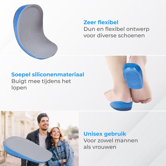 Nuvance Inlegzolen - 2.5cm Hakverhoger - Hielbeschermers - 2 Stuks - Maat 36-40 - Heren & Dames - Hielzooltjes - Blauw