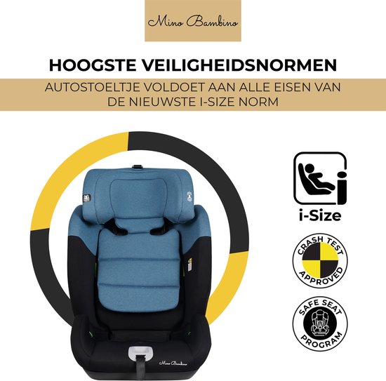 Mino Bambino i-Size Autostoel – Autostoel - Groep 1/2/3 (76–150 cm) – Blauw