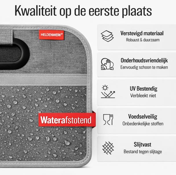 HELDENWERK Opvouwbare kofferbaktas met antislip klittenband - kofferbak organizer, auto vouwbox, boodschappentas - versterkt en stabiel