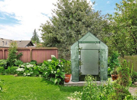 Kinzo Garden Broeikas - Plastic Kweekkas - Tuinkas met 3 Verdiepingen - Metalen Frame - Waterbestendige Hoes - 143 x 73 x 195 CM - Groen