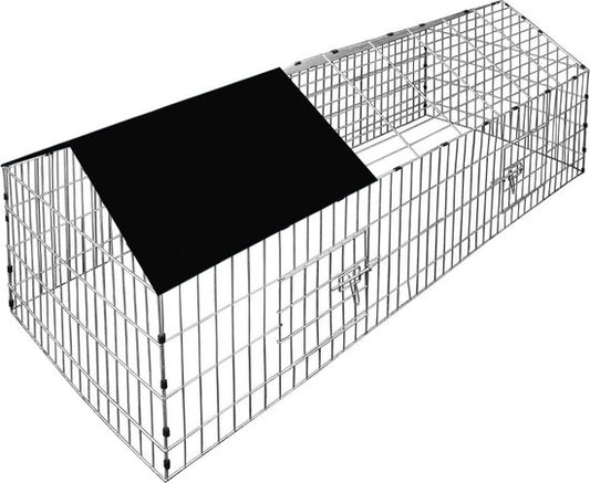 Cadoca Konijnenhok/ Vrijloophok/ Knaagdierhok - 180x75x75cm - incl. zonnescherm - Zwart