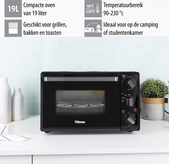 Tristar Vrijstaande Compacte Oven OV-3620 - 19 Liter oven - 1300 Watt - Boven- en onder-verhitting - Zwart