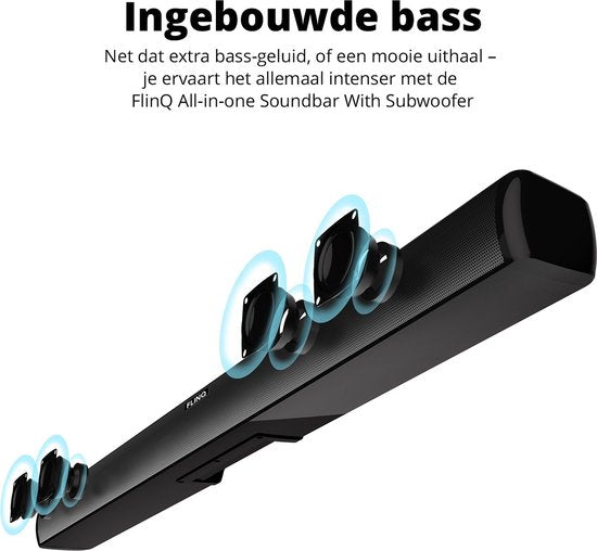 FlinQ Soundbar – Bluetooth 5.3 & Ingebouwde Subwoofer – 80W – 92 x 8,6 x 7,5 cm – Zwart