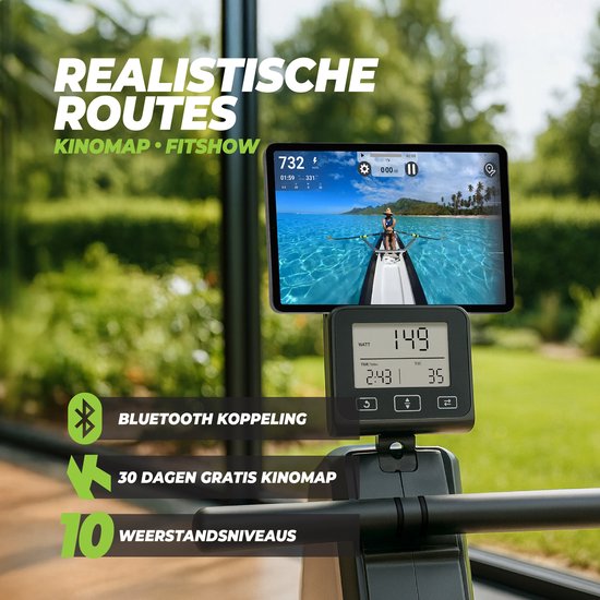 VirtuFit ROW200i Roeimachine - Inklapbaar - 10 weerstandniveaus - Geruisloos - Kinomap & FitShow - LCD Display met Tablethouder - Roeitrainer voor thuis - Roeiapparaat (ROW450)