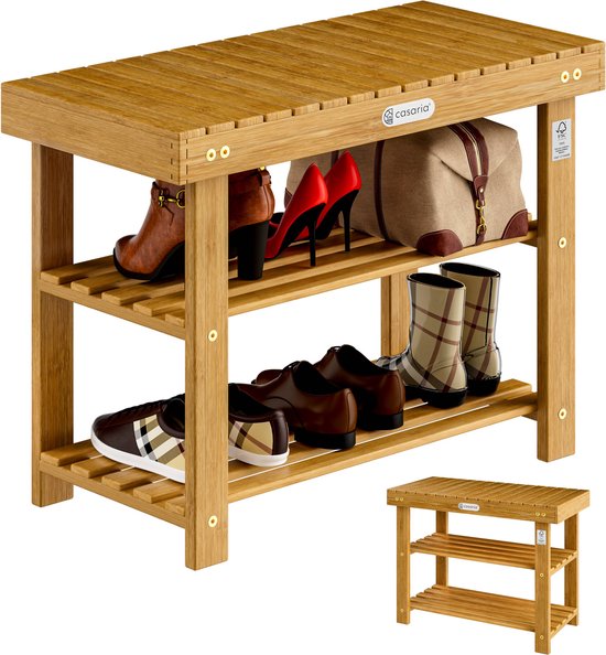 Casaria Schoenenrek - Zitbank 3 Schappen 50x30x46cm – Acaciahout