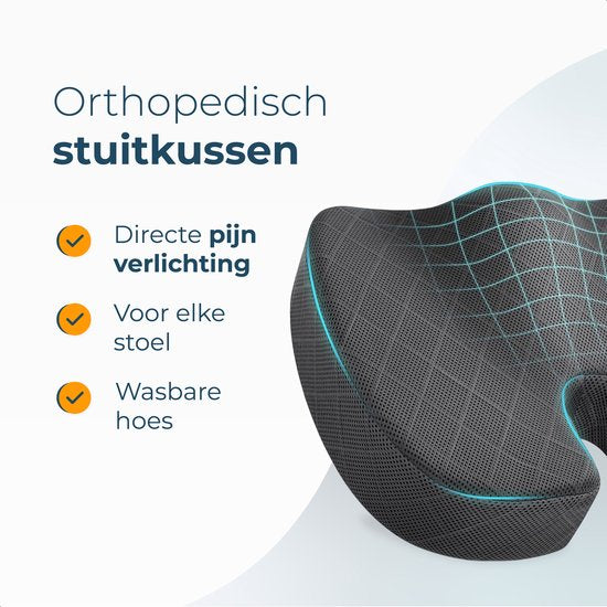 Zitkussen Orthopedisch - Verlichting onderrug, stuitje & heupen - Ergonomische Stuitkussen - Traagschuim Wigkussen - Voor Stoel & Bureaustoel - Alyze