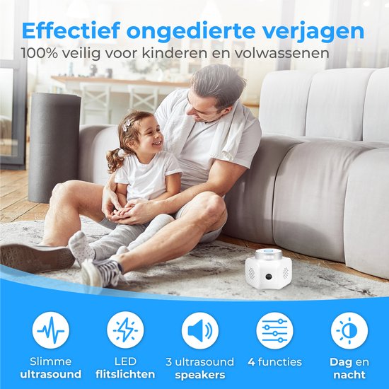 Nuvance - Muizenverjager - Ultrasone Verjagers - Ratten Verjager - 360 Graden & 4 Modi - Ongedierte Verjager met Ultrasone - Muizen Bestrijding - Wit