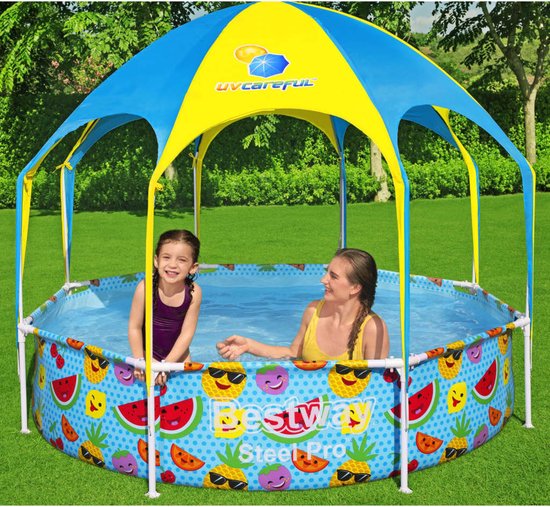 Bestway Steel Pro Kinderzwembad – UV Zonnescherm & Verkoelende Watersproeier – 244x51 cm