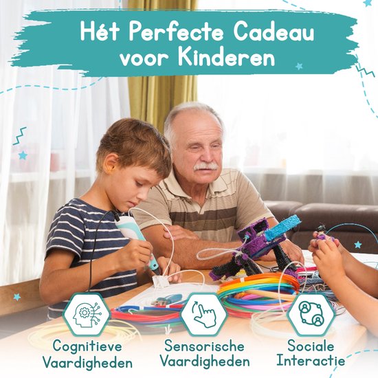 MM Brands 3D Pen Starterspakket - Inclusief 100m Filament in 10 Kleuren - Extra Lange Laadkabel - Geschikt voor ABS & PLA Filament - Blauw