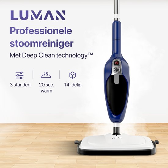 LUMAN 12 in 1 Stoomreiniger Én Handstomer V1 - Tapijtreiniger - Vlekkenreiniger - Met Aanpasbare Stoomkracht - Met 10 Opzetstukken en 3 Microvezeldoeken - Blauw