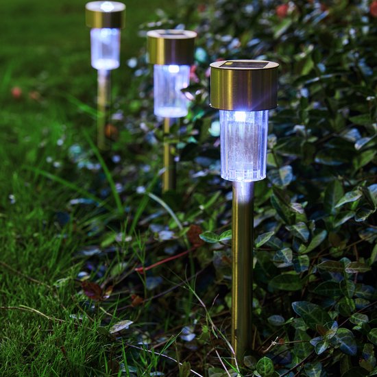 Monzana Tuinlamp – 8x Zonneenergie LED IP44 Waterdicht RVS – Wit